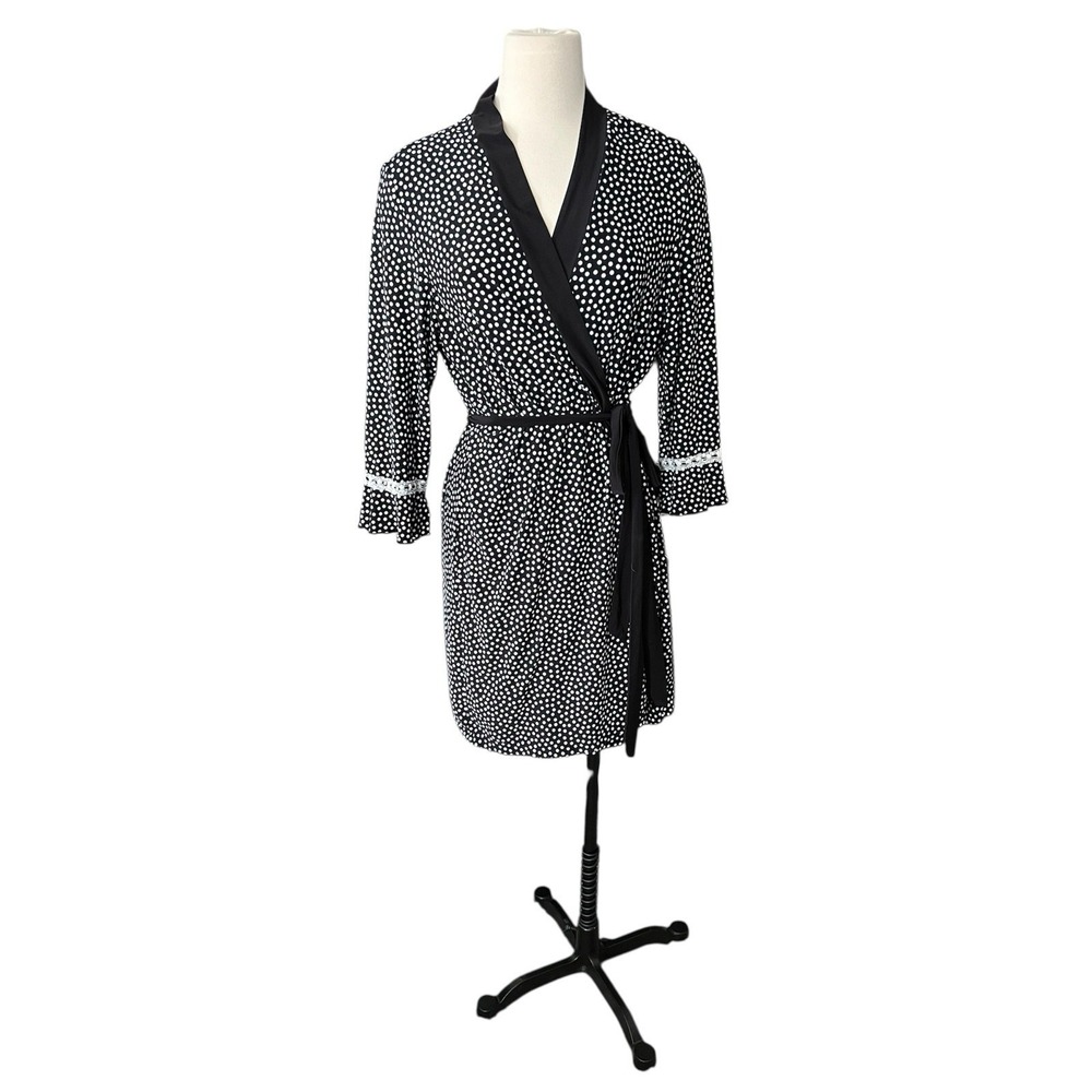 Vintage Studio Donatella Polka Dot Black Wrap Dress Flare Sleeve Whimsigoth
